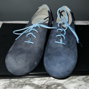 Dansko lace up shoes, blue microfiber, Like New